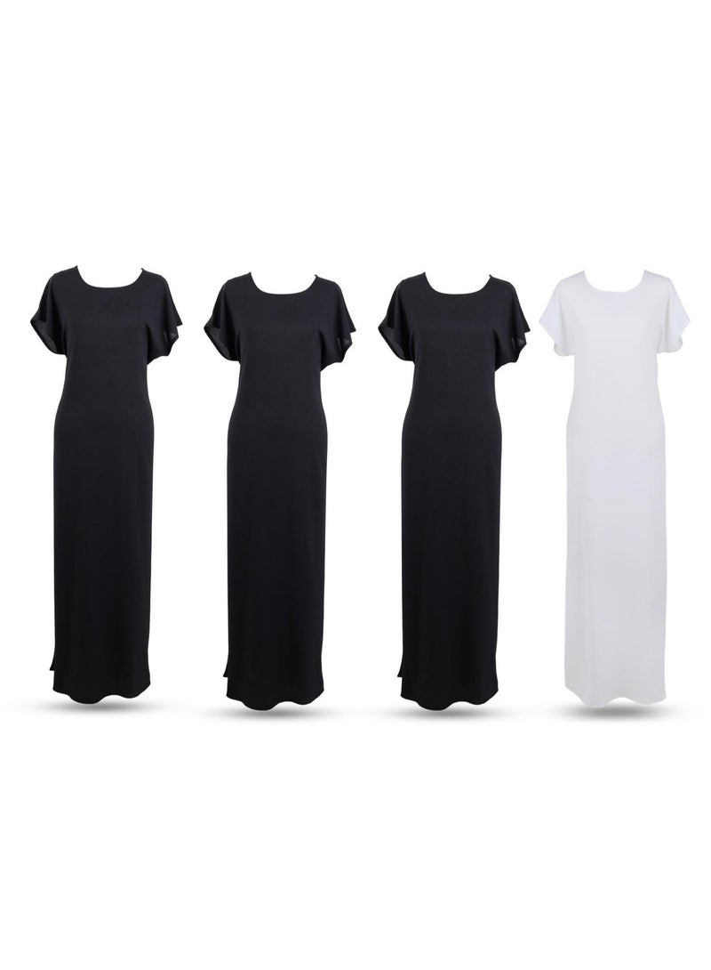 عباية داخلية سي واي بريميوم - طقم 4 قطع، فستان ماكسي طويل محتشم للسيدات، كاجوال/رسمي، تحت العباية (جلابية)، ملمس ناعم ومريح على الجسم، جيد التهوية ومناسب لجميع الفصول (مقاسات من XS إلى 2XL) - Image 1