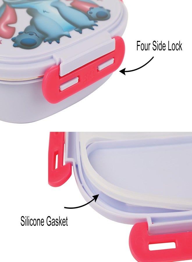 SKi Homeware Baker Insulated 3 Grid bento Lunch Box with Stainless Steel Inner and a Steel Spoon | Leak Proof | for Kids School, Travel & Gifts | Stitch - Image 4