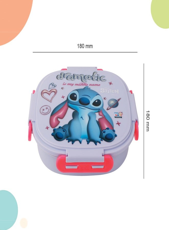SKi Homeware Baker Insulated 3 Grid bento Lunch Box with Stainless Steel Inner and a Steel Spoon | Leak Proof | for Kids School, Travel & Gifts | Stitch - Image 2