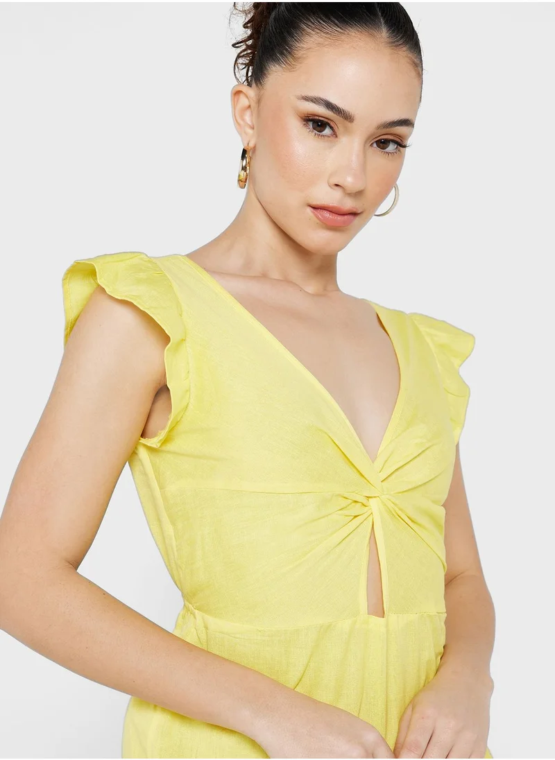 River Island Petite Ruffle Sleeve Cut Out Wrap Dress
