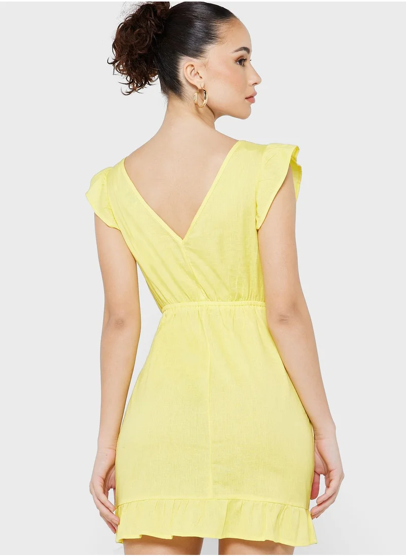 River Island Petite Ruffle Sleeve Cut Out Wrap Dress