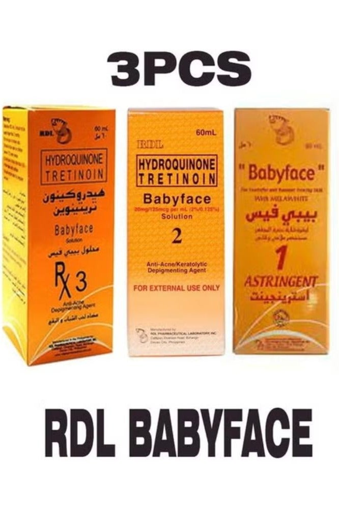 ار دي ال هيدروكينون تريتينوين محلول بيبي فيس ثلاثي الأنواع رقم 1،2،3، عامل مضاد لحب الشباب ومزيل للتصبغ 60 مل