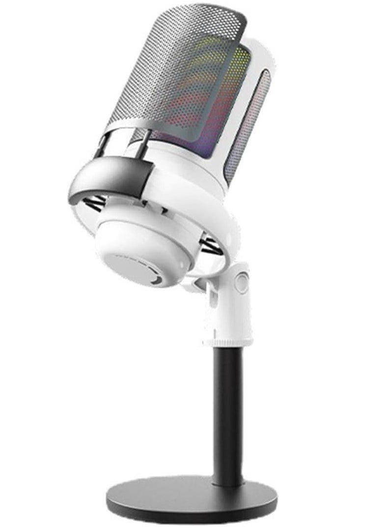 Flash Hawk Flash Hawk Gaming PC USB Microphone,Podcast Condenser Mic with Boom Arm,Pop Filter,Mute Button for Streaming,Online Chat, RGB Computer Mic for PS4/5 PC Gamer Youtuber (White-2)  - Image 1