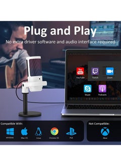 Flash Hawk Flash Hawk Gaming PC USB Microphone,Podcast Condenser Mic with Boom Arm,Pop Filter,Mute Button for Streaming,Online Chat, RGB Computer Mic for PS4/5 PC Gamer Youtuber (White-2)  - Image 3