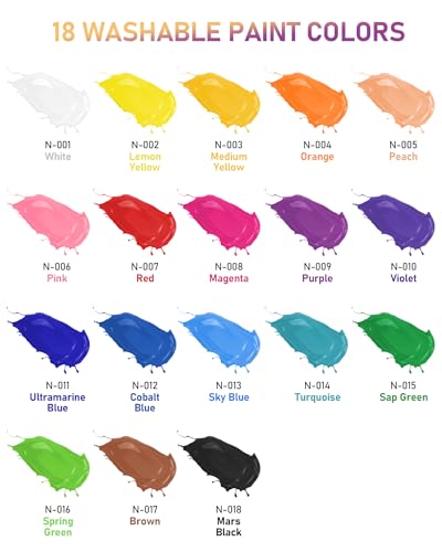 Nicpro 18 Colors Large Washable Paint Set for Kid 845oz Acrylic Bulk Paint Supplies Non Toxic Tempera Paint for Art Craft DIY Poster Finger Paint School Home Teacher Classroom Must Haves - Image 5