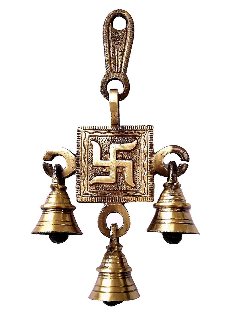 Craftomanic Brass Swastik Hanging BellsBrass Hanging Bells Room Entance Home Decor for Diwali Decoration Hanging Bell for Temple Door Entrance Pooja Mandir - Image 1