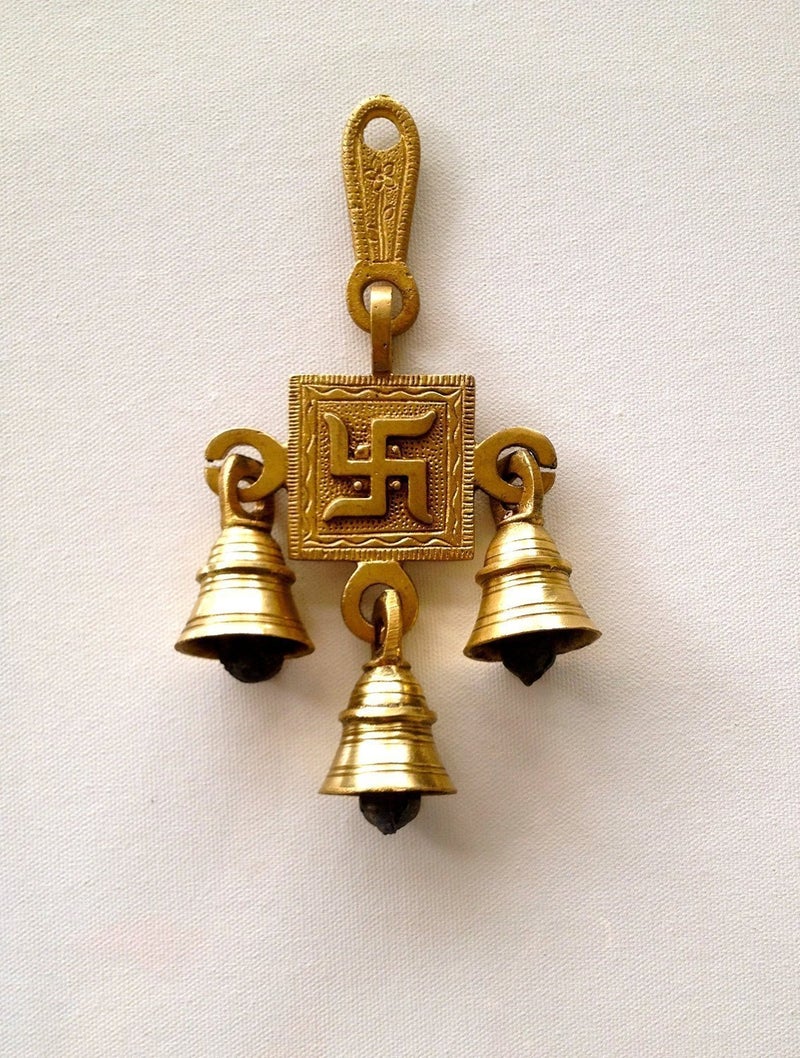 Craftomanic Brass Swastik Hanging BellsBrass Hanging Bells Room Entance Home Decor for Diwali Decoration Hanging Bell for Temple Door Entrance Pooja Mandir - Image 2