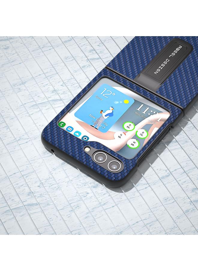 اس-توب جراب هاتف Samsung Galaxy Z Flip5 من ABEEL مصنوع من ألياف الكربون وغطاء حماية مع حامل - Image 4