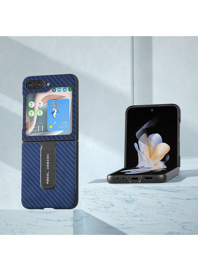 اس-توب جراب هاتف Samsung Galaxy Z Flip5 من ABEEL مصنوع من ألياف الكربون وغطاء حماية مع حامل - Image 2