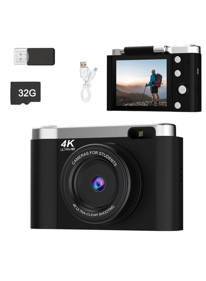 Generic 48MP Student Digital Camera with 4K CCD Digital Zoom, Portable Digital Camera with 180° Screen and Selfie Camera with Free 32GB SD Card and Card Reader  - Image 1