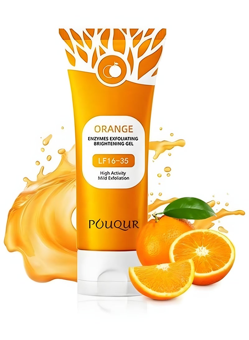 POUQUR Orange Enzymes Peeling Gel Orange Extract Face & Body Exfoliating Scrub Deep Pore Cleansing Blackhead Remover Brightening Skin Care 1 Pack 100ml - Image 1