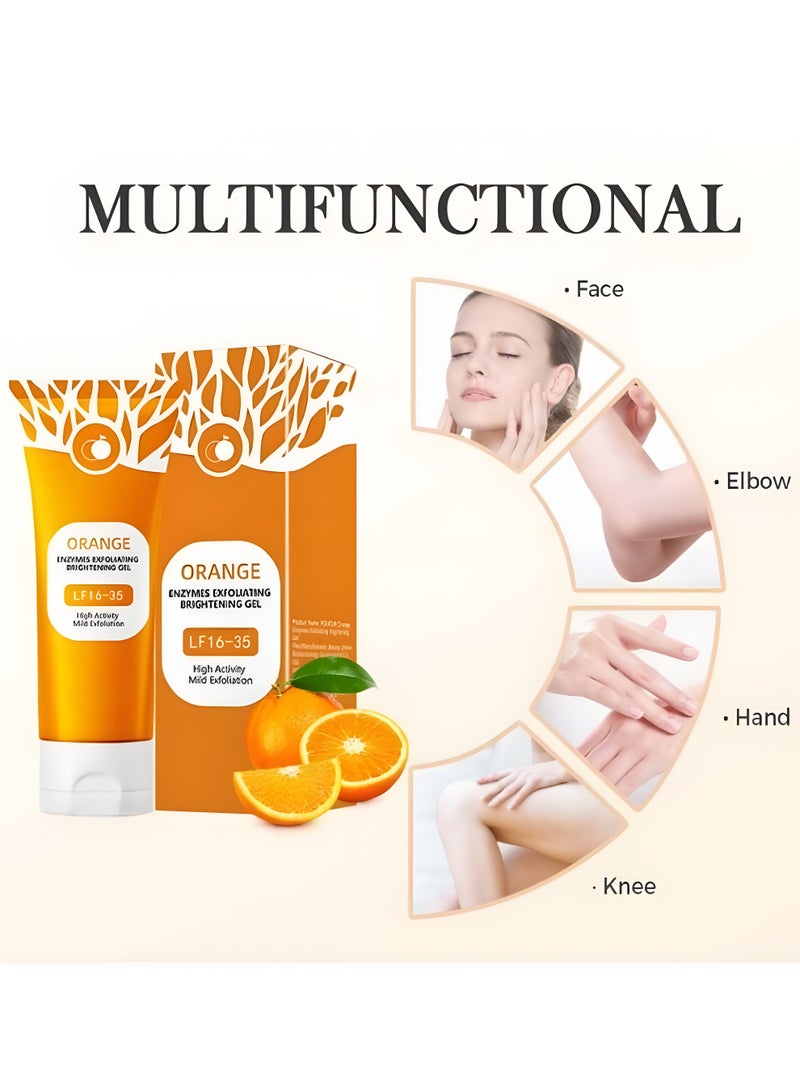 POUQUR Orange Enzymes Peeling Gel Orange Extract Face & Body Exfoliating Scrub Deep Pore Cleansing Blackhead Remover Brightening Skin Care 1 Pack 100ml - Image 4