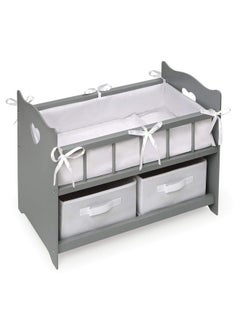 Badger Basket Doll Crib With Two Baskets And Free Personalization Kit (Fits 18 Inch Dolls) Gray/White  - Image 1