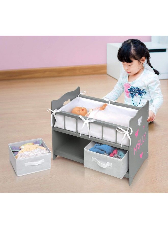 Badger Basket Doll Crib With Two Baskets And Free Personalization Kit (Fits 18 Inch Dolls) Gray/White - Image 5