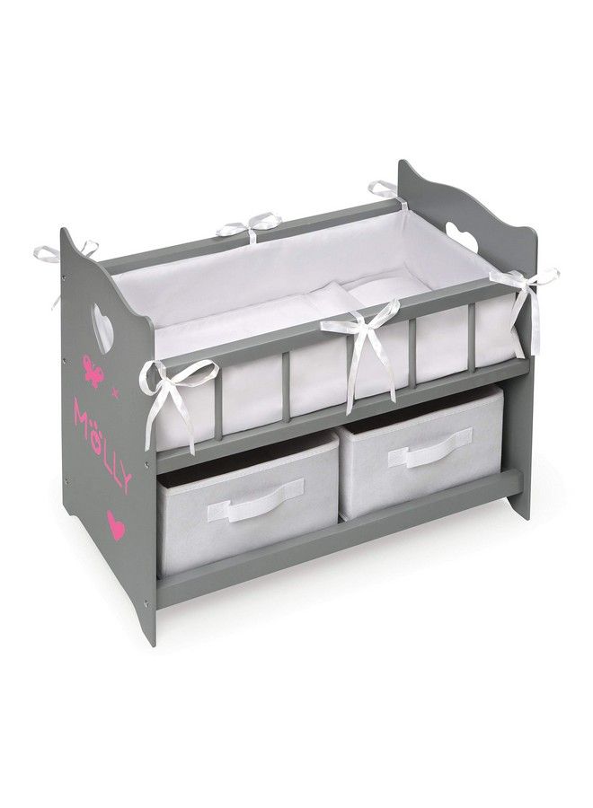 Badger Basket Doll Crib With Two Baskets And Free Personalization Kit (Fits 18 Inch Dolls) Gray/White - Image 4