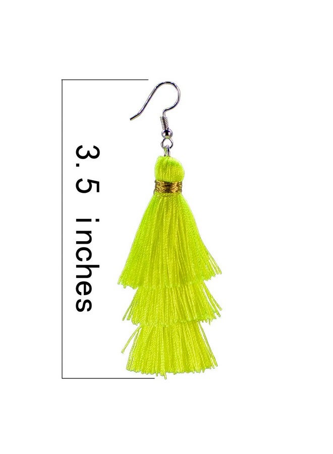 AD BEADS Fashion Copper Dangle Tassel 3 Layers Fan Fringe Earrings Lime Yellow 3.15 In - Image 3