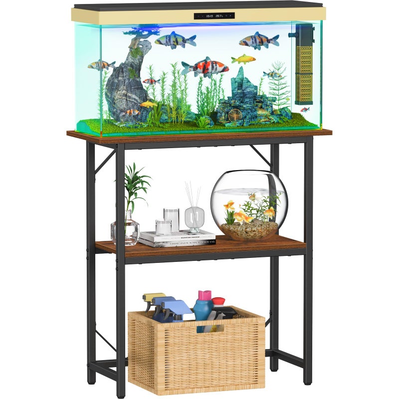Snughome 10-30 Gallon Fish Tank Stand, Aquarium Stand 2-Tier Storage Shelves, Heavy Duty Terrarium Stand for Home Office Fish Tank Shelf, 30" L x 11.8" W x 30.7" H, Rustic Brown - Image 1