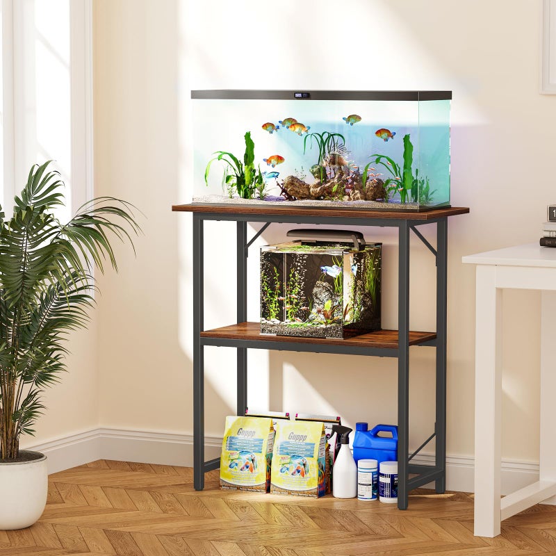 Snughome 10-30 Gallon Fish Tank Stand, Aquarium Stand 2-Tier Storage Shelves, Heavy Duty Terrarium Stand for Home Office Fish Tank Shelf, 30" L x 11.8" W x 30.7" H, Rustic Brown - Image 3