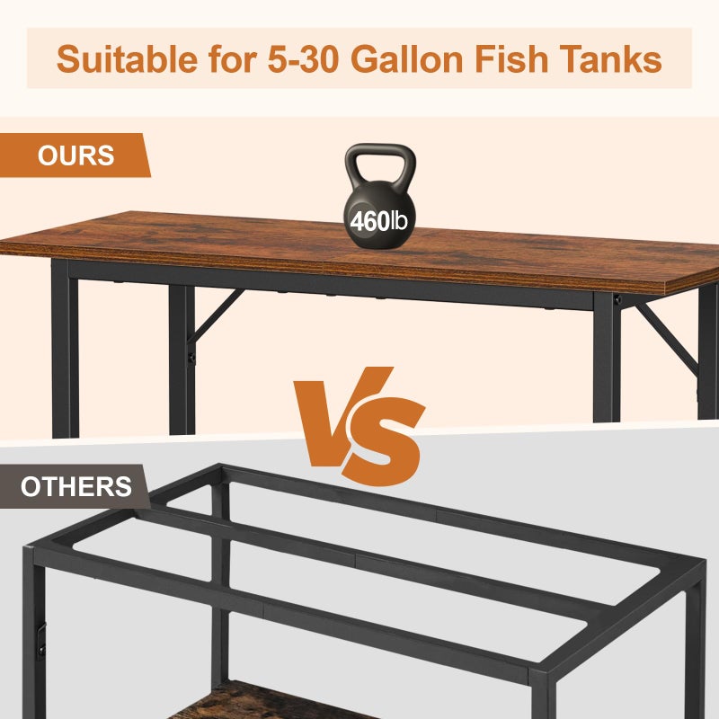 Snughome 10-30 Gallon Fish Tank Stand, Aquarium Stand 2-Tier Storage Shelves, Heavy Duty Terrarium Stand for Home Office Fish Tank Shelf, 30" L x 11.8" W x 30.7" H, Rustic Brown - Image 5