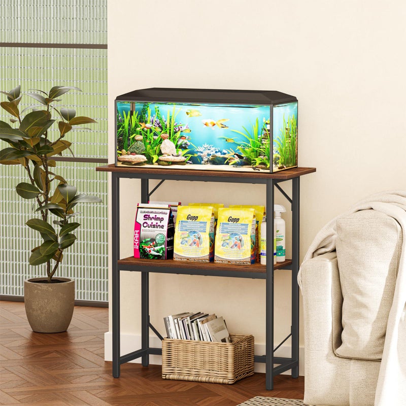 Snughome 10-30 Gallon Fish Tank Stand, Aquarium Stand 2-Tier Storage Shelves, Heavy Duty Terrarium Stand for Home Office Fish Tank Shelf, 30" L x 11.8" W x 30.7" H, Rustic Brown - Image 2