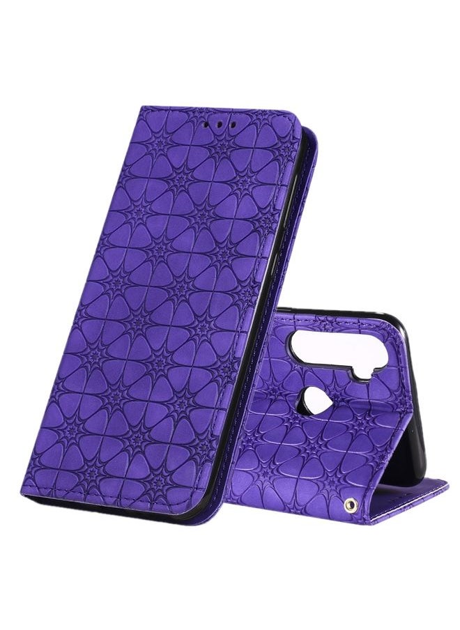 HuHa Case Cover For Realme 5 / C3 / 6i Lucky Flowers Embossing Pattern Magnetic Horizontal Flip Leather Case with Holder & Card Slots Purple 