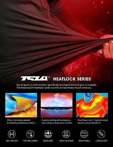 TSLA Men's Thermal Long Sleeve Compression Shirts, Athletic Base Layer Top, Winter Gear Running T-Shirt, Heatlock Round Neck Black, Small - Image 5