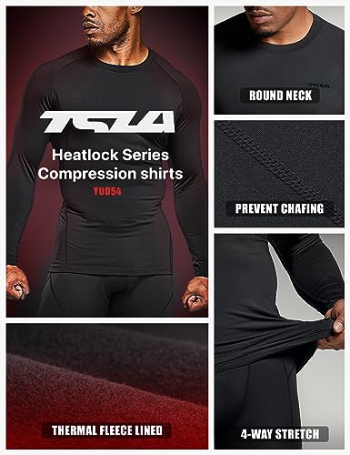 TSLA Men's Thermal Long Sleeve Compression Shirts, Athletic Base Layer Top, Winter Gear Running T-Shirt, Heatlock Round Neck Black, Small - Image 4