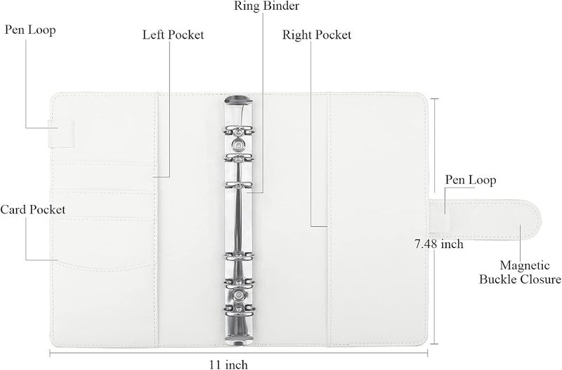 Antner A6 Budget Binder with Zipper Cash Envelopes for Money Organizer & Budgeting, PU Leather Budget Planner Money Saving Binder with Cash Stuffing Envelopes & Labels for Home Office Travel, White - Image 3