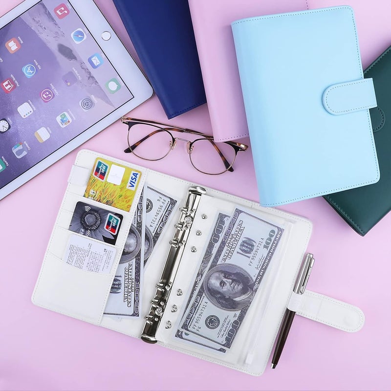 Antner A6 Budget Binder with Zipper Cash Envelopes for Money Organizer & Budgeting, PU Leather Budget Planner Money Saving Binder with Cash Stuffing Envelopes & Labels for Home Office Travel, White - Image 2