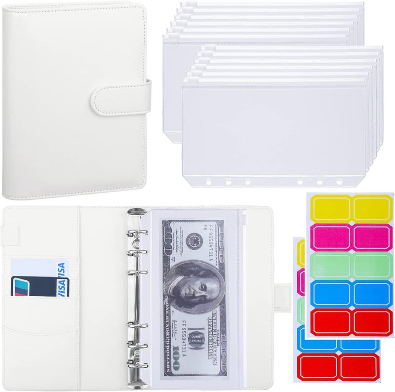 Antner A6 Budget Binder with Zipper Cash Envelopes for Money Organizer & Budgeting, PU Leather Budget Planner Money Saving Binder with Cash Stuffing Envelopes & Labels for Home Office Travel, White - Image 1