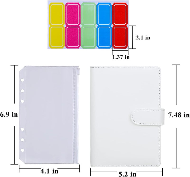 Antner A6 Budget Binder with Zipper Cash Envelopes for Money Organizer & Budgeting, PU Leather Budget Planner Money Saving Binder with Cash Stuffing Envelopes & Labels for Home Office Travel, White - Image 4