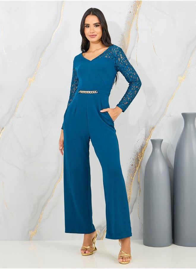 Lace Cut Out Detail Sleeves Wide Leg Jumpsuit with Chain Accent - pzsku/Z3F4D7359F79C4B986224Z/45/1741263284/e6d740c2-0af9-43c3-9f00-09fe962ebefb