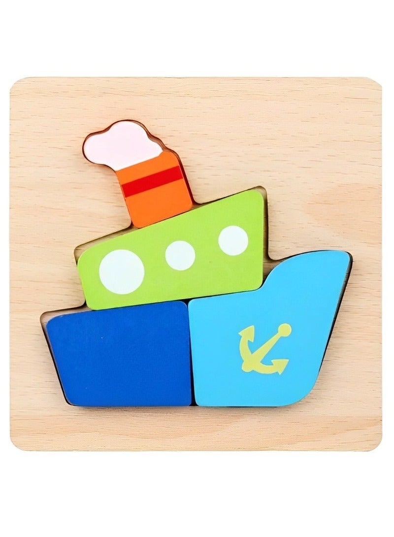 Wooden 3D Jigsaw Puzzle Boat Colored Shape for Toddlers, Teacher Parents Early Learning Support Tools, Attractive Colors and Patterns, Montessori Motor and Sensory Skills Develop Toys, Ideal Gift - Image 1