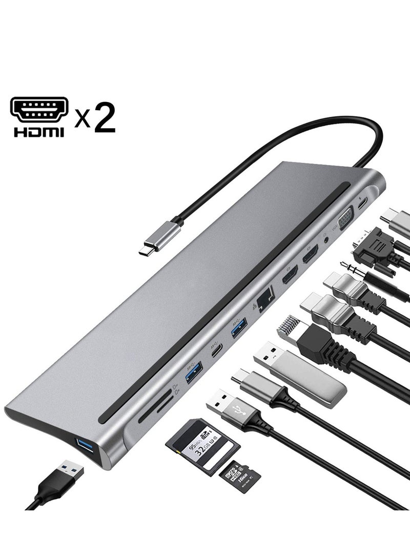 JM محور USB C 12 في 1 مع 4K HDTV USB3.0 قارئ بطاقة SD/TF VGA RJ45 إيثرنت 3.5 مم صوت ومحطة توصيل USB C PD Type-C لجهاز MacBook/Pro/Air و iMac والمزيد - Image 1