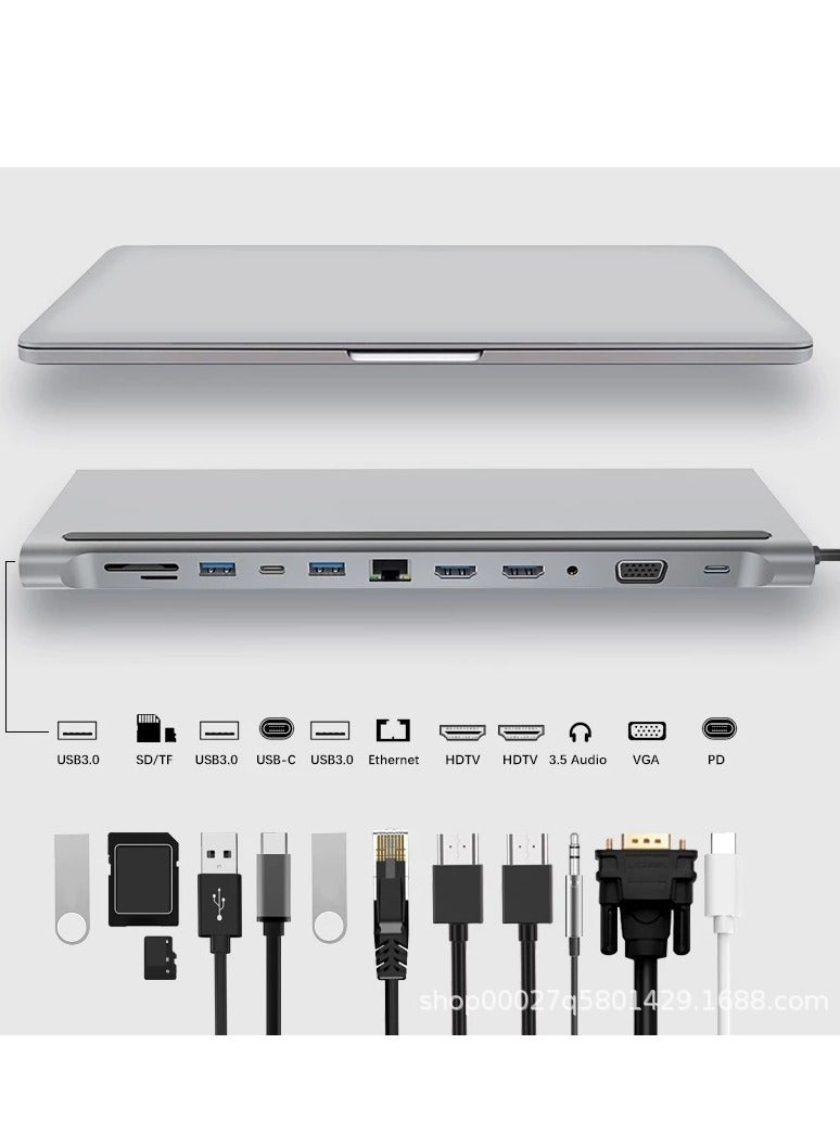 JM محور USB C 12 في 1 مع 4K HDTV USB3.0 قارئ بطاقة SD/TF VGA RJ45 إيثرنت 3.5 مم صوت ومحطة توصيل USB C PD Type-C لجهاز MacBook/Pro/Air و iMac والمزيد - Image 2