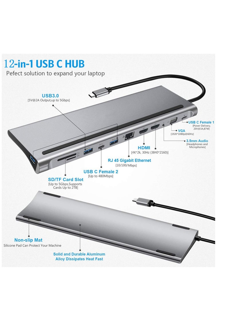 JM محور USB C 12 في 1 مع 4K HDTV USB3.0 قارئ بطاقة SD/TF VGA RJ45 إيثرنت 3.5 مم صوت ومحطة توصيل USB C PD Type-C لجهاز MacBook/Pro/Air و iMac والمزيد - Image 3