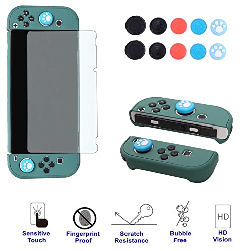 COMCOOL Dockable Case for Nintendo Switch OLED - [9 FT Military Grade Drop Protection] [with Tempered Glass Screen Protector Thumb Grips] Cute Protective Cover for Nintendo Switch OLED - MidGreen - Image 4