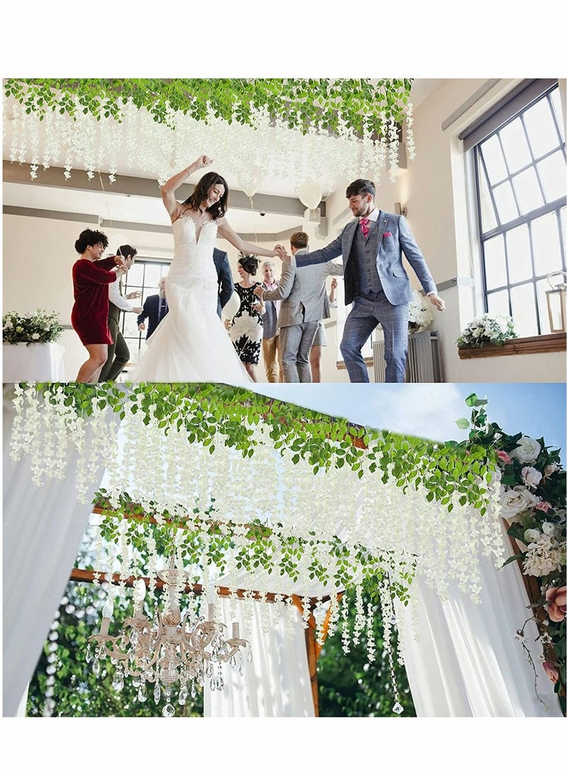 Excefore Artificial Flower, 12 Pack White Wisteria, 44" Fake Flower Bushy Silk Vine Ratta Hanging Garland for Wedding Party Garden Outdoor Greenery Home Wall Deco, Wedding Promenade Decoration (Milk White) - Image 3