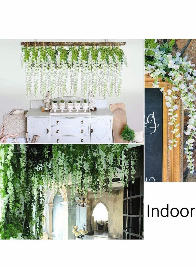 Excefore Artificial Flower, 12 Pack White Wisteria, 44" Fake Flower Bushy Silk Vine Ratta Hanging Garland for Wedding Party Garden Outdoor Greenery Home Wall Deco, Wedding Promenade Decoration (Milk White) - Image 5
