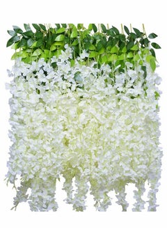 Excefore Artificial Flower, 12 Pack White Wisteria, 44" Fake Flower Bushy Silk Vine Ratta Hanging Garland for Wedding Party Garden Outdoor Greenery Home Wall Deco, Wedding Promenade Decoration (Milk White)  - Image 1