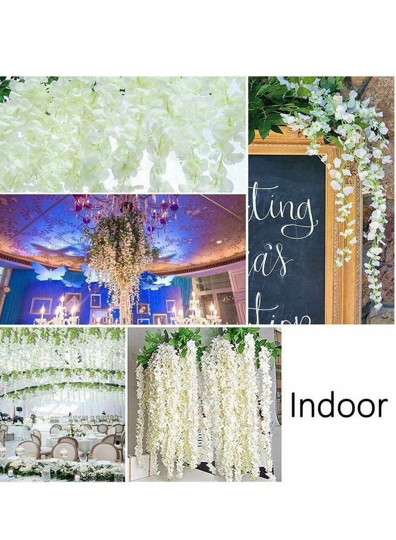 Excefore Artificial Flower, 12 Pack White Wisteria, 44" Fake Flower Bushy Silk Vine Ratta Hanging Garland for Wedding Party Garden Outdoor Greenery Home Wall Deco, Wedding Promenade Decoration (Milk White) - Image 2