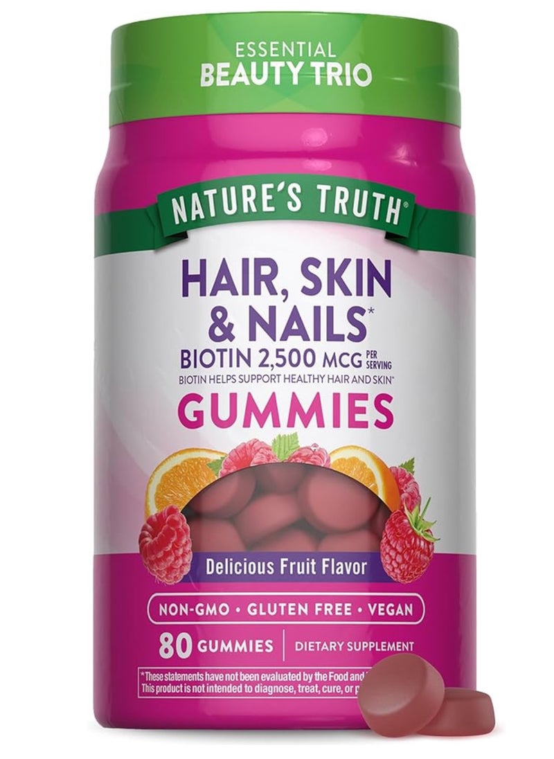 Nature's Truth Hair, Skin Nails Gummies, Natural Fruit, 80 Vegan Gummies  - Image 1