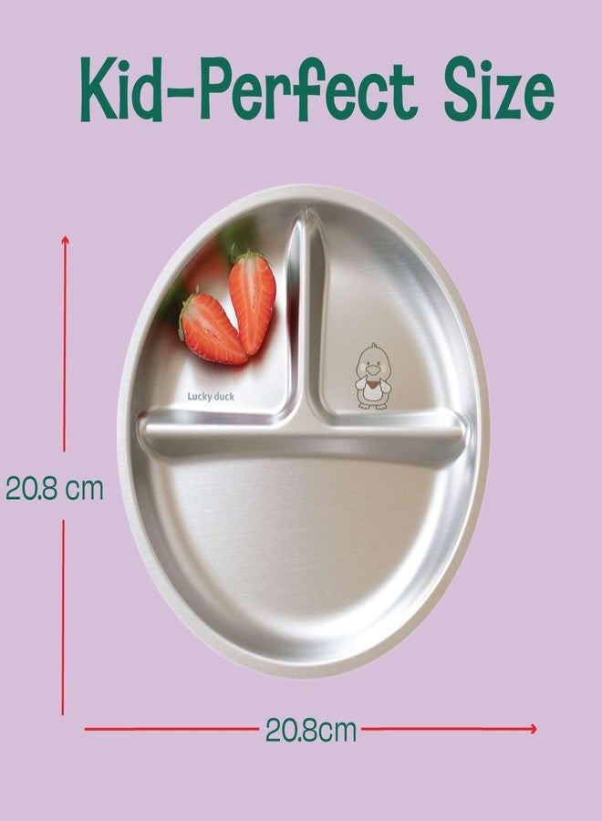 Basil Stainless Steel Plate for Kids - Kids Plates for Food with 3 Compartments - Dinner Plates for Baby - Unbreakable Dinner Plates - Ideal for Birthday, Return Gifting - Wheel Plate - Pack of 2 - Image 5