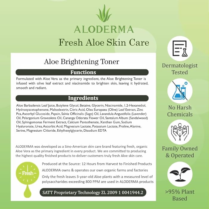 Aloderma Aloe Brightening Face Toner Made with Organic Aloe Vera Juice - Naturally formulated with Hyaluronic Acid & Niacinamide to Refine Skin Tone and Brighten Skin, Alcohol-Free, 4.2oz - Image 4