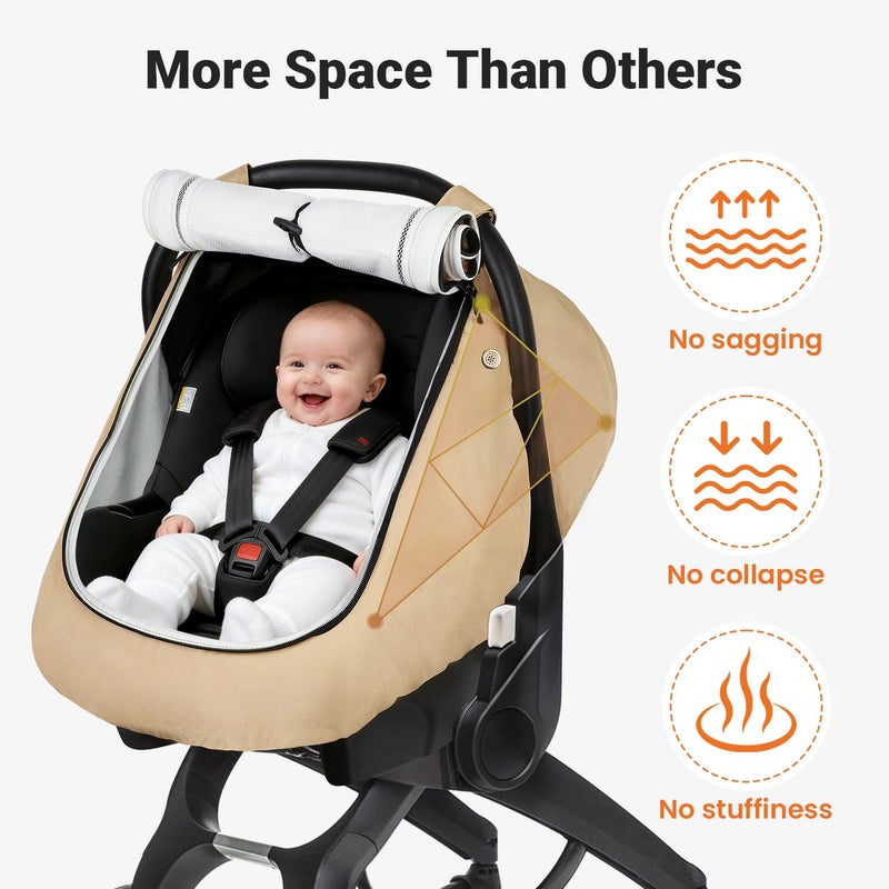 Rquite Car Seat Cover Baby, Winter Carseat Covers Boy Girl, Waterproof Infant Car Seat Cover Warm Car Seat Canopy for Cold Weather, Windproof Baby Carrier/Stroller Cover with 2 Layers Windows, Khak - Image 4