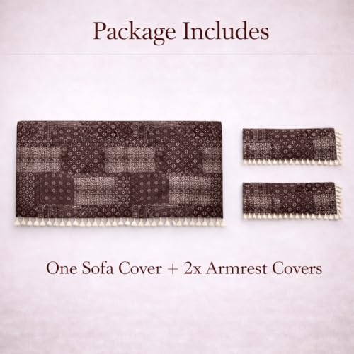 STITCHNEST 'Artisoul Series' Chenille Sofa Cover 3 Seater Fully Covered with 2 Hand Rest Covers | Premium Heavy Fabric, Washable & Fade Resistant | Brown Sofa Protector with Tassels | Size 70x60 Inch - Image 2