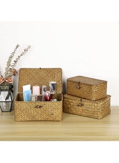 LINGWEI LINGWEI Handwoven Seagrass Storage Basket Wicker Storage Basket with Lids Natural Hand Woven Rattan Storage Box Household Organizer  - Image 4