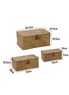 LINGWEI LINGWEI Handwoven Seagrass Storage Basket Wicker Storage Basket with Lids Natural Hand Woven Rattan Storage Box Household Organizer  - Image 5