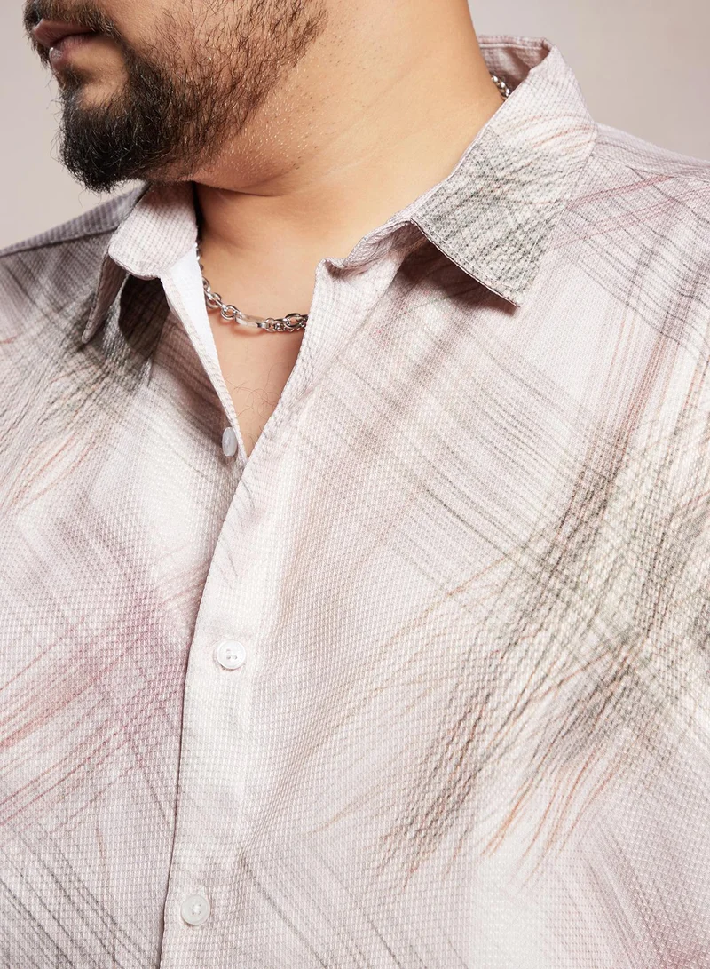 Instafab Plus Instafab Plus Men's Saltbox Beige Beige Faded Strokes Shirt For Casual Wear | Spread Collar | Long Cuffed Sleeves | Button Closure | Plus Size Shirt Crafted With Comfort Fit For Everyday Wear