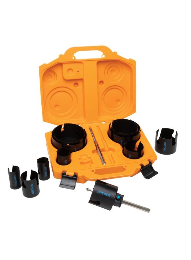 Spyder 14-Piece Carbide Tipped Deep Cut Hole Saw Kit, 11 Hole Saws, 1 Arbor, and 2 Pilot Bits, Rapid Core Eject Arbor System - Image 1